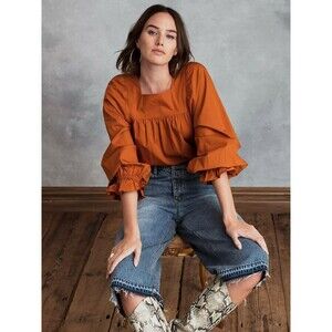 202375 Happy X Nature Kate Hudson Juliet Blouse Top Ruffle Long Sleeve XS New